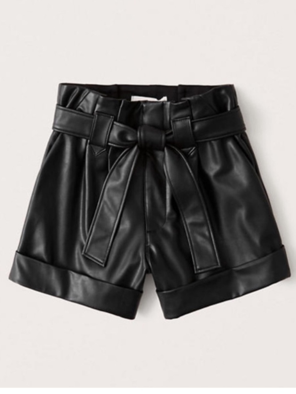 Abercrombie & Fitch Vegan Leather Paperbag Tie-Waist Shorts Black | Size Small